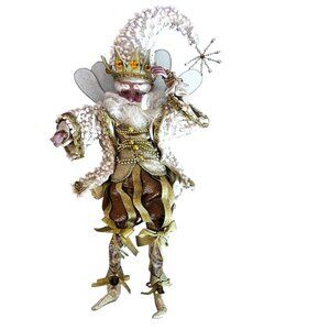 Mark Roberts Med Fairy King Jester Doll Gold White Wings Beaded Details Crown